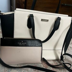 Kate Spade Black and Cream Tote with Matching Wristlet